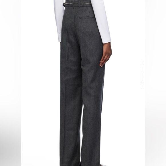 Ssense Lesugiatelier Gray Wool Blend Pleated Tuxedo Trousers w Box Chain Belt - Picture 3 of 11